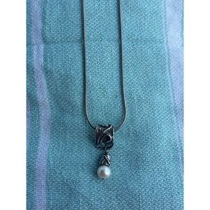 Vintage Sterling Silver 925 16" AGI Italy Chain W/ 1.5" Silver Pearl Pendant 221